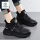 啄木鳥(niǎo)真皮黑色老爹鞋女加絨冬季2025新款防滑高幫運動(dòng)休閑鞋保暖大棉鞋 黑色 41