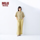 無印良品（MUJI）女式 棉漢麻短袖襯衫 女士襯衣內(nèi)搭上衣 25年夏季女裝 BCD90C5S 黃色 S (155/80A)