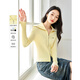 梵希蔓翻領(lǐng)雙拉鏈針織衫女春新款修身顯瘦毛衣外套開(kāi)衫上衣 鵝黃色L