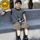 G.DUCKKIDS兒童夏季套裝男童條紋體恤無(wú)袖背心2025新款男孩休閑寬松兩件套潮 條紋圖片色套裝 140