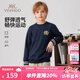 英氏（YEEHOO）兒童衛(wèi)衣男童衣服秋季時尚學院風圓領長袖上衣秋裝新款中大童裝 徽章套頭-深藍 160