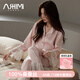 艾詩(shī)迷（AISHIMI）【100%桑蠶絲】法式輕奢品牌真絲睡衣女長(cháng)袖長(cháng)褲甜美風(fēng)家居服套裝 粉色 L