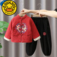 G.duck兒童漢服男童秋冬套裝寶寶過(guò)年拜年服中國風(fēng)棉服周歲禮服新年唐裝 紅色 90