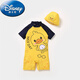 迪士尼（Disney）1-3歲2兒童泳衣連體男童速干泳衣游泳衣嬰兒寶寶泳裝中小童男孩45 黃色+泳帽 100cm(100cm(M碼)建議身