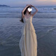 茯見三亞海邊度假沙灘吊帶連衣裙女夏季法式氣質(zhì)漂亮獨(dú)特森系仙女長裙 杏色 M （建議90-105斤）