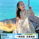 圖圖小象女童連衣裙夏兒童碎花裙泡泡袖海邊度假裙子 白色 130身高約130cm