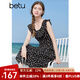 百圖betu女裝2025夏季新款連衣裙無袖皺皺碎花小飛袖沙灘裙子2506T47 黑色 S