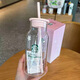 星巴克櫻花限定玻璃杯吸管杯搖搖杯咖啡牛奶桌面杯隨享水杯送禮 400ml粉色櫻花玻璃吸管杯