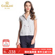 喬萬尼 夏季新品桑蠶絲襯衫簡(jiǎn)約通勤OL風(fēng)polo領(lǐng)豎條紋真絲上衣 白色條紋 L
