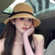 妙奕嘉草帽女海邊沙灘帽法式遮陽帽夏季2025新款戶外防曬帽子時尚太陽帽 法式圓頂黑蝴蝶結草帽【米色】