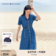 TOMMY HILFIGER【收腰顯瘦】25夏季女純棉古巴領(lǐng)氣質(zhì)牛仔襯衫裙連衣裙04402 牛仔藍(lán)8KB M