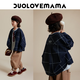 DUOLOVEMAMA撞色格紋兒童軟牛仔外套男女童挺括休閑寬松夾克秋 牛仔藍(lán)格【現(xiàn)貨】 120 cm
