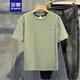 羅蒙（ROMON）輕奢簡(jiǎn)約凈色小刺繡男士圓領(lǐng)休閑T恤夏季洗水百搭棉質(zhì)短袖上衣潮 豆綠色 3XL 160-170斤