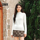 森馬（Semir）長袖t恤女短款半高領(lǐng)薄絨輕暖打底衫2024冬新款純色修身抓絨內(nèi)搭 奶白10534 M