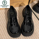 啄木鳥(niǎo)35-43大碼女鞋黑色小皮鞋英倫風(fēng)復古jk制服單鞋41增高厚底樂(lè )福鞋 黑色亮光建議拍大一碼數 43
