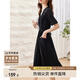 尚都比拉夏季優(yōu)雅氣質(zhì)女神范V領(lǐng)腰帶收腰顯瘦連衣裙女中長裙 黑色 L