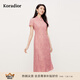 珂萊蒂爾2025年夏季新款優(yōu)雅粉色蕾絲連衣裙女收腰顯瘦長(zhǎng)款裙子 灰紅 M