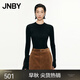 JNBY/江南布衣秋冬美麗諾羊毛針織衫女圓領(lǐng)撞色拼接毛衣5O0312880 095/黑褐色組合 M