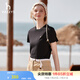 哈吉斯（HAZZYS）女裝 夏季女士【3A抗菌】PHIZ圓領(lǐng)休閑簡約短袖T恤女 黑色BK (160/84A 38) M
