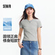 森馬（Semir）涼感T|森馬短袖T恤女短款刺繡修身休閑2025新款基礎圓領(lǐng)正肩夏裝 中花灰00510 S