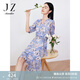 玖姿·安娜蔻印花雪紡連衣裙女裝夏V領(lǐng)輕盈感休閑氣質(zhì)裙子紫 花紫 S