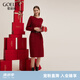 歌莉婭新年紅品連衣裙紅色新品顯瘦氣質(zhì)一字領(lǐng)針織連衣裙  1C1C4G2N0 53R椒紅 XL