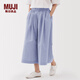 無(wú)印良品（MUJI） 女式 涼感輕便七分褲 褲子女款夏季女裝裙褲純棉闊腿褲 涼感物語(yǔ) 薩克森藍(lán)條紋 XL (165/74A)