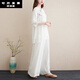 菲洛曼（FEILUOMAN）禪服佛系女春夏棉麻套裝女高端亞麻中國(guó)風(fēng)茶服新中式禪意居士服 白色 L【建議115-125斤】