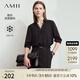AMII2025夏新款通勤翻領(lǐng)V領(lǐng)拼蕾絲涼感雪紡衫女五分袖寬松12522076 黑色 L