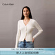 Calvin KleinJeans25春夏女士休閑肌理感ck紐扣V領(lǐng)羅紋修身針織開衫47A303G YAS-牛乳白 M