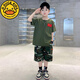 G.DUCKKIDS男童夏裝迷彩套裝軍綠色短袖2025新款兒童演出服男孩時髦潮酷 綠色 130 cm