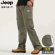 JEEP SPIRIT吉普褲子男秋冬季純棉休閑褲男士寬松直筒工裝褲大碼中老年長(cháng)褲 TH-805軍綠色 L 【135-150斤】