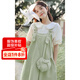 澄殼浩浩女童夏裝連衣裙奶系甜美學(xué)院風(fēng)背帶裙女學(xué)生寬松中長款背心裙兩件 套裝 綠色裙+白色襯衫 175 L 建議體重109-120斤