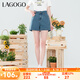 lagogo復(fù)古水洗直筒牛仔褲女拉谷谷夏季新款高腰顯瘦休閑百搭短褲 淺牛仔藍(lán)(N7) M
