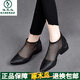 啄木鳥(niǎo)真皮粗跟網(wǎng)紗涼鞋女2025新款尖馬鏤空后拉鏈羅馬鞋透氣網(wǎng)靴涼靴 黑色(二層牛皮) 35