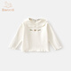 班喜迪女童長(cháng)袖t恤春秋新款洋氣女寶寶翻領(lǐng)上衣兒童公主衣服春裝打底衫 米色 100