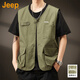吉普（JEEP）美國正品高端復(fù)古純棉馬甲男士夏季薄款戶外坎肩背心休閑工裝外套 軍綠色 【官方正品】 XL 【推薦體重135-150斤】