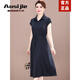 奧絲婕（Aosijie）高端品牌氣質(zhì)連衣裙女夏季新款大碼遮肚顯瘦媽媽減齡中長款襯衫裙 藏蘭色 XL 【115-125斤左右】