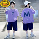 G.DUCKKIDS男童套裝夏裝2025新款夏季中大童裝夏款兒童衣服男孩酷帥氣時(shí)髦潮 紫色 160 建議13-14歲