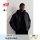 H&M男裝女裝夾克夏季時尚抽繩連帽拉鏈外套1230711 黑色 180/116 XL