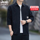 JEEP SPIRIT吉普襯衫男士七分袖半袖長(zhǎng)袖外套百搭夏秋季新款韓版休閑裝上衣 黑色8830 XL