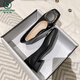 啄木鳥(niǎo)斷碼晚晚風(fēng)低跟鞋2025秋新款跟粗跟真皮方頭方扣淺口單鞋女 黑色 37
