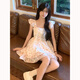 皓娥法式碎花連衣裙女2025新款夏季甜美風(fēng)蝴蝶結(jié)小個(gè)子收腰顯瘦公主裙 碎花紗裙【杏色S】