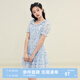 樂町海岸風(fēng)鈴連衣裙女裝法式U領(lǐng)碎花裙度假風(fēng)蛋糕裙 藍(lán)印花(現(xiàn)貨) S