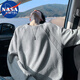 NASA MARVEL長(cháng)袖T恤男士春秋季情侶款圓領(lǐng)寬松衛衣戶(hù)外休閑上衣 淺灰色 XL