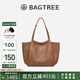 BAGTREE【明星同款】包包樹晚?xiàng)靼?植鞣牛皮手提大容量通勤單肩托特女包 烤棕色-中號(hào) 可裝14寸電腦 高級(jí)小眾