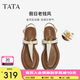 他她（TATA）一字帶平底人字拖鞋女休閑綁帶涼鞋2025夏季新款 米白 37