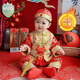 WVD國際品牌一歲連衣裙男孩夏季中式紅周服裝唐裝寶寶生日派對皇冠100天套裝 秋冬男寶祥云加絨長袖+帽子切 M 66建議60-66C.11-16斤