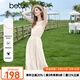 百圖betu女裝2025夏季新款連衣裙無袖西米亞吊墜花邊裙子女2507T49 淺杏色 S