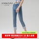恩曼琳（ANMANI）24夏季新款蕾絲拼接小腳九分修身彈力牛仔褲EANEBA78 牛仔藍 M